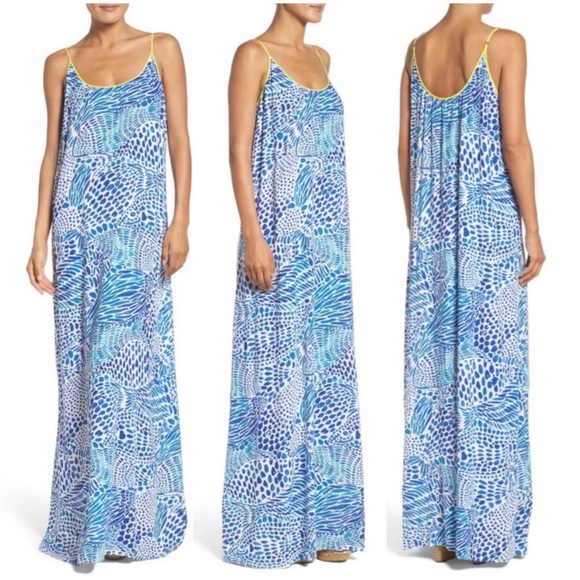 Lilly Pulitzer Kendra Maxi Dress in Brilliant Blue Blue Tang Gang S/M - Picture 3 of 9